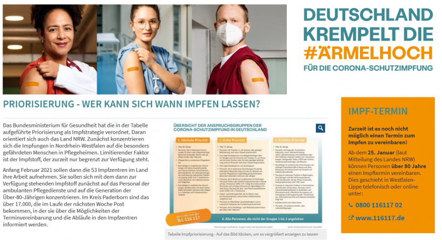 Ausschnitt der Impfseite des Kreises Paderborn © Kreis Paderborn